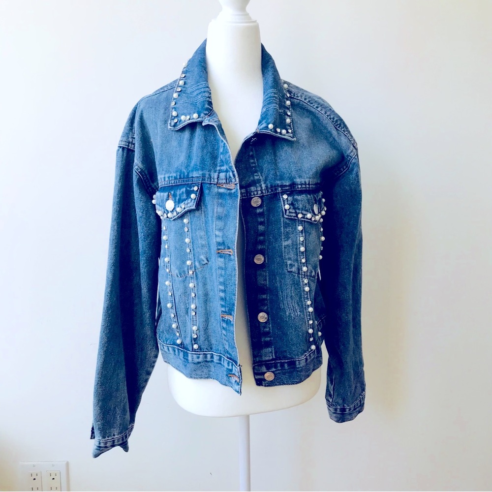 Ci Sono Denim Jacket With Pearls and Rhinestones, M-L